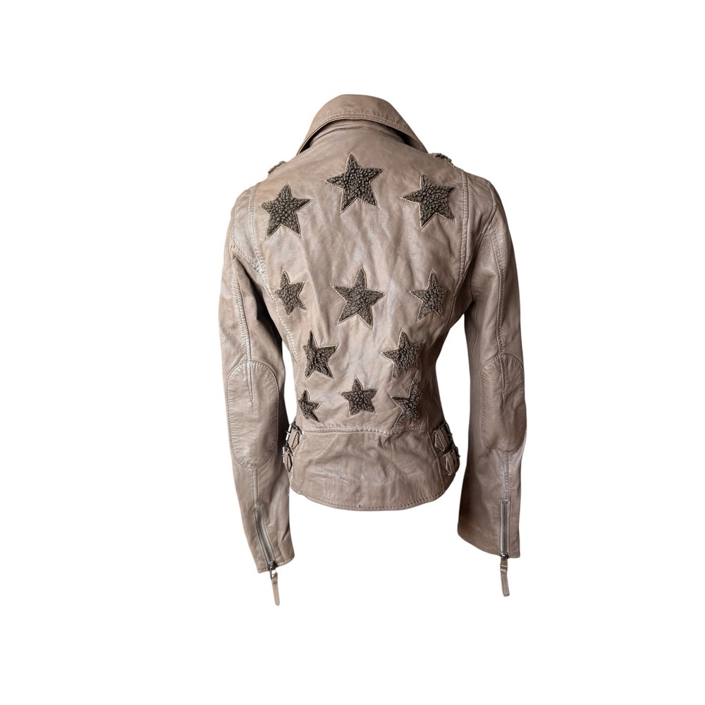 Mauritius Lamb Leather Star Moto Jacket Taupe Distressed Biker Regular Fit
